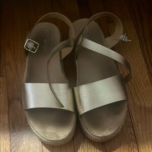 Gold  Open Toe Sandals with Adjustable Ankle Strap